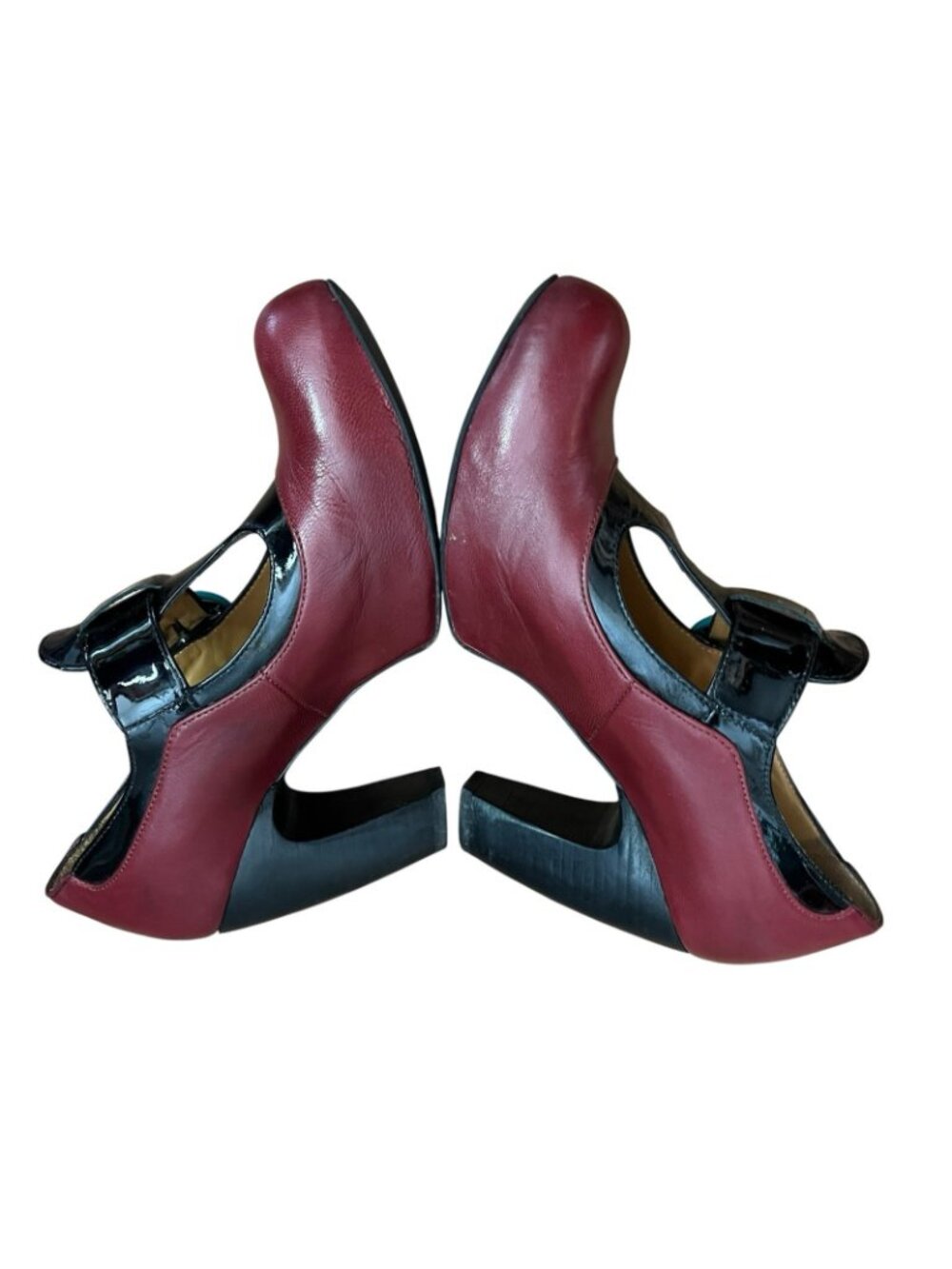 John Fluevog Arbus Leather T-Strap Heels In Red Women Sz 7.5 - Picture 7 of 15